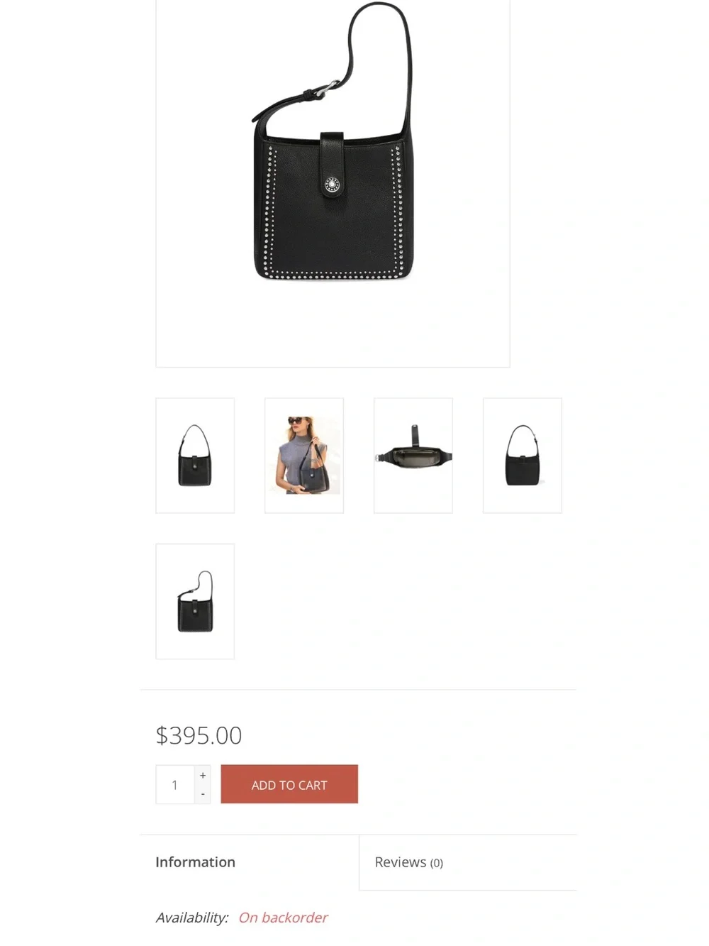 Studded Black Leather Shoulder Bag with Front Tab